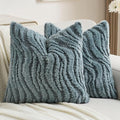 FUTEI Blue Decorative Throw Pillow Covers 18x18 Inch Set of 2,Soft Faux Fur Geometric Shapes Texture Cushion Case,Boho Home Decor for Couch Bed Living Room