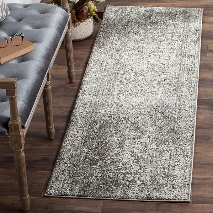 SAFAVIEH Evoke Collection 2'2" x 7' Grey/Ivory EVK256D Oriental Distressed Non-Shedding Living Room Entryway Foyer Hallway Bedroom Runner Rug