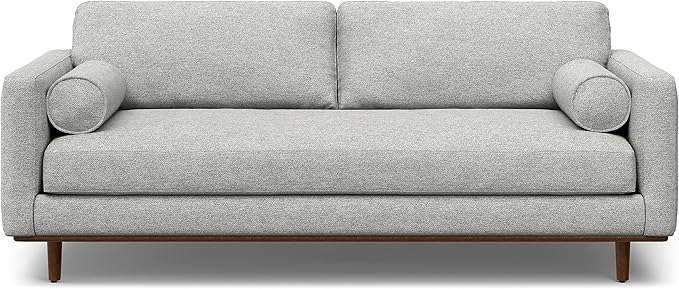 SIMPLIHOME Morrison Mid-Century Modern 89 inch Wide Sofa with Ottoman Set in Mist Grey Woven-Blend Fabric for the Living Room and Family Room