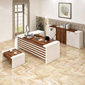Leon 87" Wood Office Furniture Set of 3pcs | Executive Right Side L Shaped Corner Desk & File Drawers w/Telescopic Rail | Coffee Table | Storage Cabinet w/Chrome Handles | Modern Home Workstation