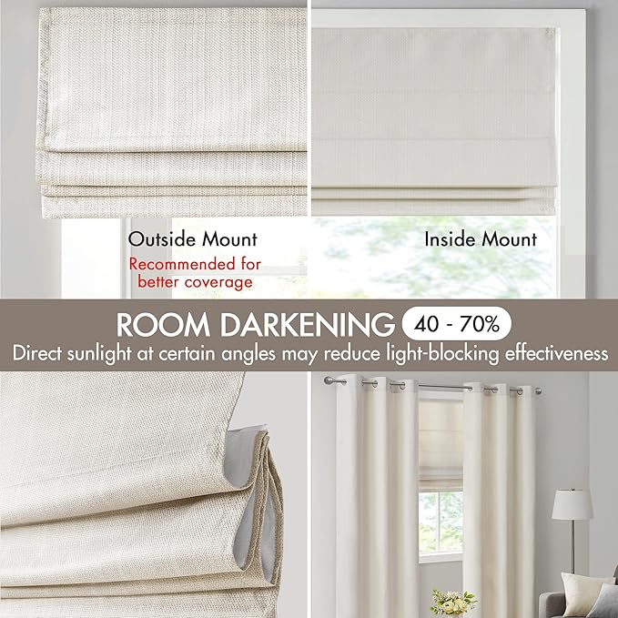 Madison Park Galen Cordless Roman Shade, 33"W x 64"H, Sheen Ivory – Room Darkening, Thermal Insulated, Energy Efficient Window Blind with Subtle Sheen Basketweave Fabric for Privacy
