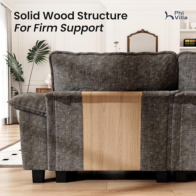 PHI VILLA Indoor Modular Couches Sets, 87.5" Sectional Loveseat Sofa with Upholstered Deep Seat, 2-Seater Comfy Couches for Living Room Bedroom, Chenille Fabric, Smoky Grey
