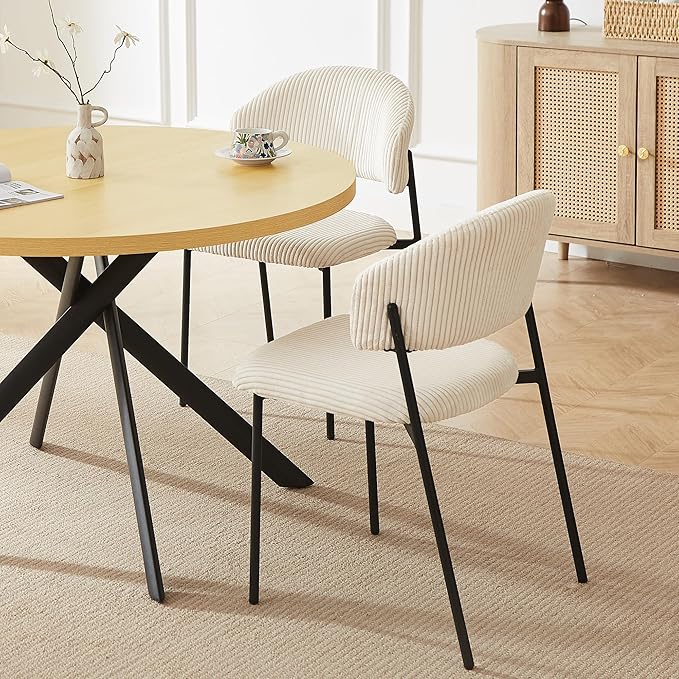 45.3 Inch Round Dining Table Set for 4, Mid Century Modern Small Coffee Set for Dining Room Kitchen Apartment (Cream Table + 4 White Shell Chairs)