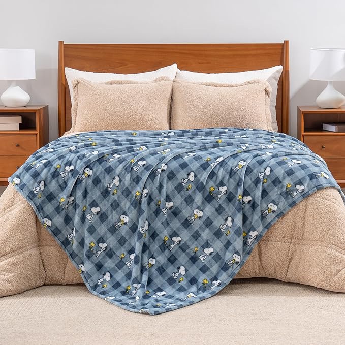 Berkshire Blanket Peanuts® VelvetLoft® Cute Character Snoopy Plush Blanket,Navy Tonal,King 90 in x 108 in (Official Peanuts® Product)