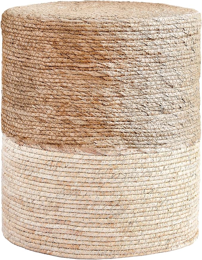 Wimarsbon Ottoman Poufs, 100% Natural Seagrass Pouffe, Hand Weave Round Footstool with Wood Frame, Sitting Braided Footrest, Home Boho Decorative Seat, Accent Chair for Living Room, Bedroom