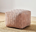Luxury Handcrafted Suede Basketweave Pouf Ottoman – Soft & Durable Floor Cushion, Footrest, Accent Seating for Living Room, Bedroom, Office Stylish Modern Home Décor (Rosewood, 18" x 18" x 14")