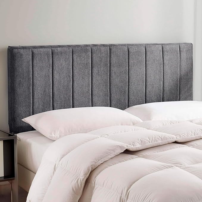 Hearth & Harbor Upholstered Twin Headboard - Easy Assemble Channel Stitched Headboard Twin Size - Wall Mounted Headboards with 3D Soundproof Wall Panels Peel & Stick Floating Headboards, Grey