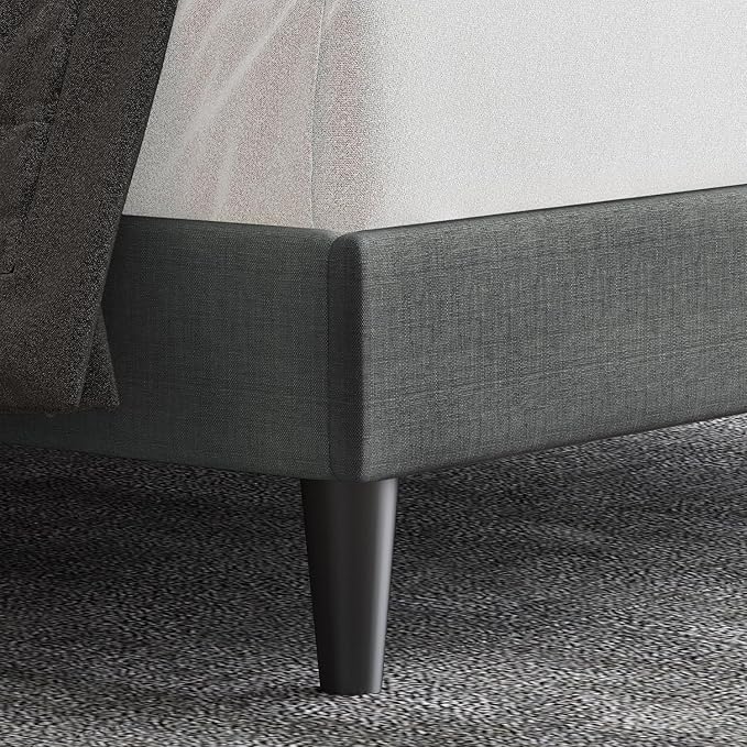 Allewie Full Size Button Tufted Platform/Fabric Upholstered Bed Frame with Adjustable Headboard/Wood Slat Support/Mattress Foundation/Dark Grey (Full)