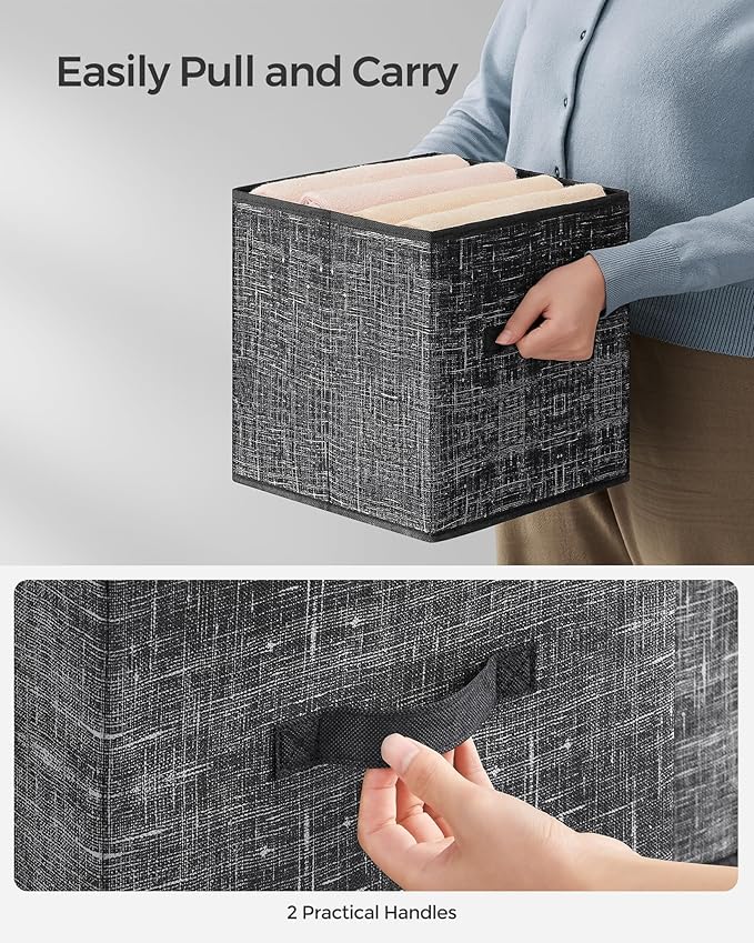 SONGMICS Storage Cubes, 13 x 13 x 13 Inches Non-Woven Fabric Bins with Double Handles, Set of 8, Closet Organizers for Shelves, Foldable, for Clothes, Ink Black UROB833B01