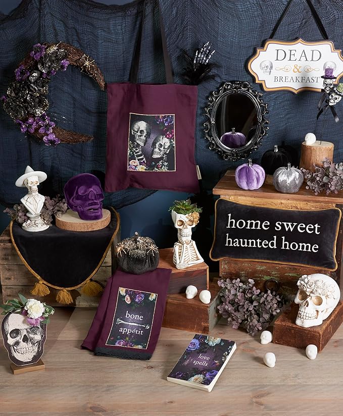 Primitives by Kathy Seasonal Home Decor Lady Skeleton Figurine - Resin, Off White and Bronze, Halloween