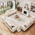 PHI VILLA Cloud Modular Couches Sets, 3 Pieces Large Sectional Sofa Set with Loveseats, 7-Seater Upholstered Couch for Living Room, Chenille Corduroy Dual Fabric, Beige