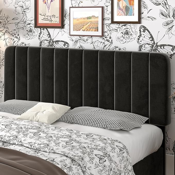 VECELO Full Size Upholstered Bed Frame with 4 Drawers and Headboard, Velvet Platform Storage Bedframe, Wooden Slats Support, No Box Spring Needed,Black