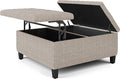 SIMPLIHOME Harrison Coffee Table Storage Ottoman - 36 inch Wide Upholstered Tweed Look Fabric Square Lift-Top Ottoman in Platinum, Transitional Ottoman for Living Room with Hidden Storage
