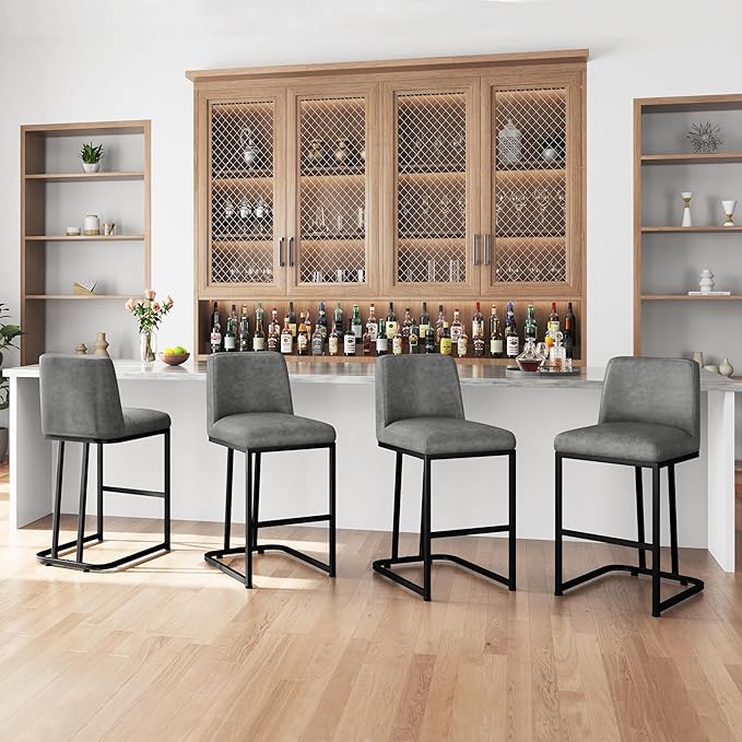 Yaheetech Counter Height Bar Stools 24'' Kitchen Bar Stools Set of 4 Upholstered Modern Island Chairs with Back and Metal Legs Farmhouse Bar Chairs for Kitchen Counter, Gray