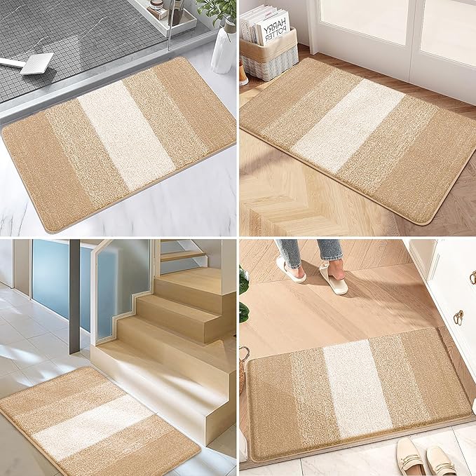 Kitinjoy Indoor Outdoor Door Mat, 59x36 Non-Slip Absorbent Dirt Trapper, Low-Profile Washable Inside Entrance Front Floor Mat, Sturdy Soft Entry Doormats for Entryway, Beige