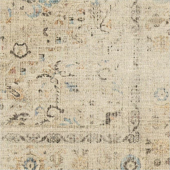 RUGGABLE Washable Vintage Area Rug – Kamran Ivory Opal 6 ft Round, Stain-Resistant, Non-Slip – Medium Machine Washable Rugs for Living Room, Bedroom, Hallway, Entryway & Office–with Cushioned Pad