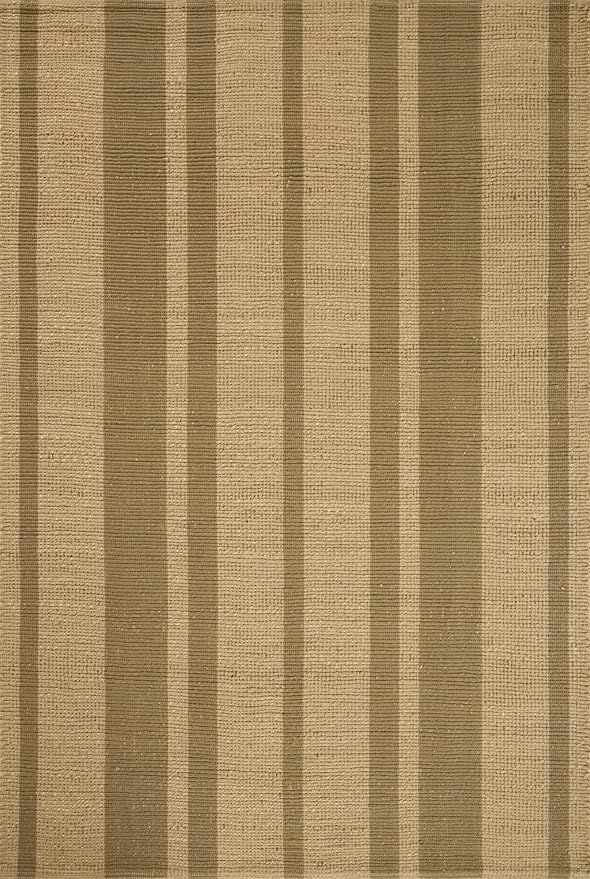 Loloi Leanne Ford Weatherstaff Collection WTS-03 Natural/Olive 8'-6" x 11'-6" Area Rug Jute, Striped, Neutral, Living Room, Bedroom, Dining Room