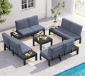 SERWALL HDPE Patio Furniture Set, All-Weather Modular Outdoor Conversation Furniture, Seats 8, Outdoor Sofa Set for Garden, Deck or Poolside, Black Frame with Grey Cushion