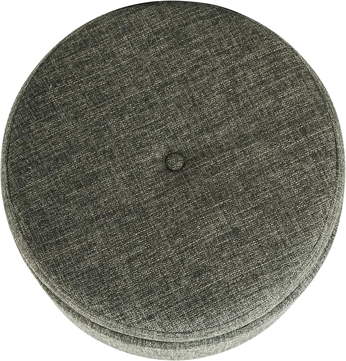 Homepop Home Decor | Upholstered Round Storage Ottoman with Nailheads| Ottoman with Storage for Living Room & Bedroom, Green Clover Fabric