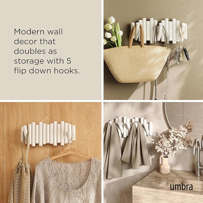 UMBRA Picket Rail Wall Stylish and Functional Hook with Five Hoops (White) (Pack of 3)