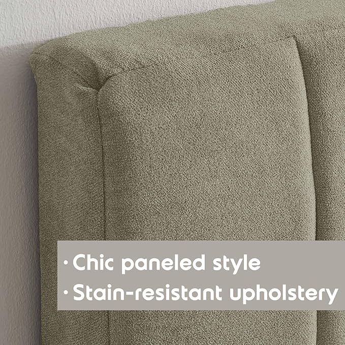 Upholstered Full Headboard - Easy Assemble Channel Stitched Headboard Full Size - Wall Mounted Headboard with 3D Soundproof Wall Panels Peel & Stick Floating Headboards for Full Size Bed - Olive Green