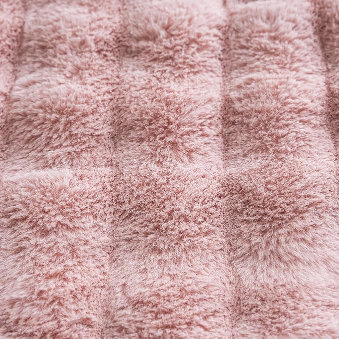 Neelvin Pink Faux Fur Cozy Soft Double-Sided Decorative Throw Pillow Covers 24x24 inch Set of 2,Velvet Pillowcase Cushion Case for Sofa Couch