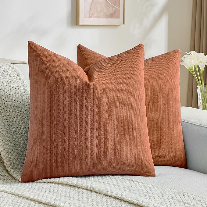 FUTEI Rust Decorative Throw Pillow Covers 22x22 Inch Set of 2,Soft Cozy Wheat Ear Striped Patterns Cushion Cases,Modern Home Decor for Couch Bed Living Room