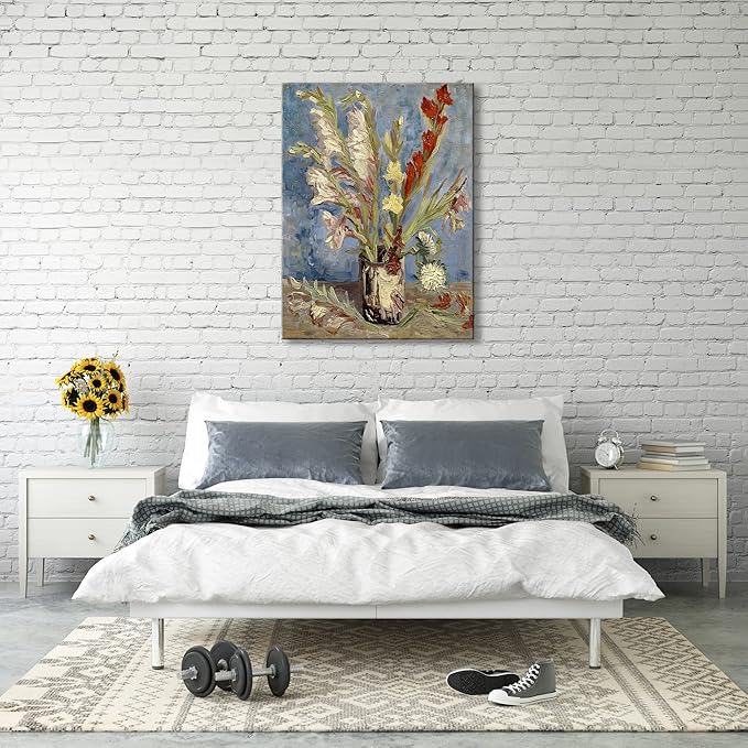Wieco Art Vase with Gladioli and China Asters by Van Gogh Famous Artwork Oil Paintings Large Wall Art Abstract Flowers Pictures Modern Floral Canvas Prints for Office Decor