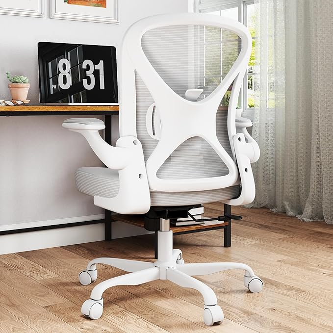 ZZH Ergonomic Office Chair Set of 6 with Adjustable Lumbar Support, Mesh Home Office Desk Chair with Wheels and Flip-up Arms, Grey