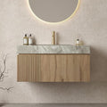 Bathroom Vanity with Sink 36 Inch, Floating Bathroom Vanity Sink Cabinet with Drawer and Door, Undermount Sink & Light Gray Sintered Stone Top, Pre-Assembled, White Oak