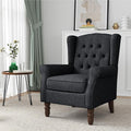 High Back Accent Chair, High Wingback Chair for Living Room, Button-Tufted Upholstered Fabric Armchair with Solid Wood Legs, Comfy Single Sofa Reading Chair for Bedroom, Dark Navy