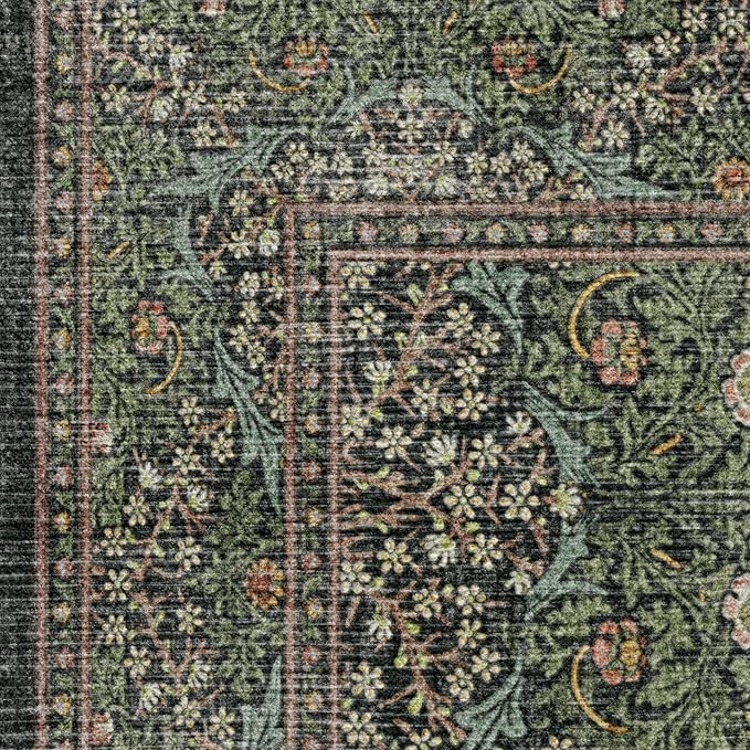 RUGGABLE x Morris & Co Machine Washable Runner Rug – Blackthorn Forest Green 2.5x10, Stain-Resistant, Non-Slip – Washable Rug for Hallway, Entryway, Living Room & Kitchen–with Standard Pad