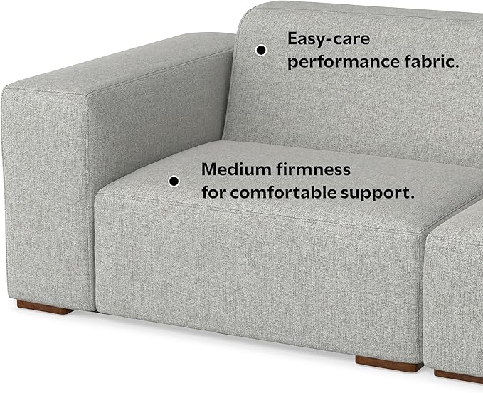 SIMPLIHOME Rex Modular Sofa and Ottoman Set in 100% Recycled Polyester Tightly Woven Performance Fabric, Pale Grey, 88-inch-Wide 2-Seater Couch and Matching 34-inch-Wide Table Ottoman for Living Room