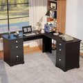 L Shaped Exective Desk with Drawers and File Drawers: 60" Country Vintage Desk for Home Office, Gaming Computer Desks with Storages(Black)