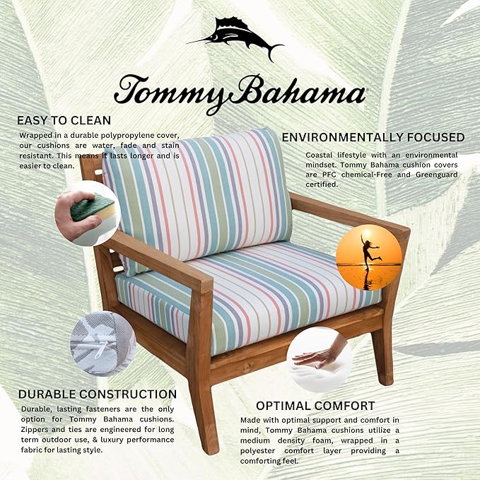 Tommy Bahama Deep Seating Lounge Cushion, 24" X 24" X 4", Bandeau Pastel