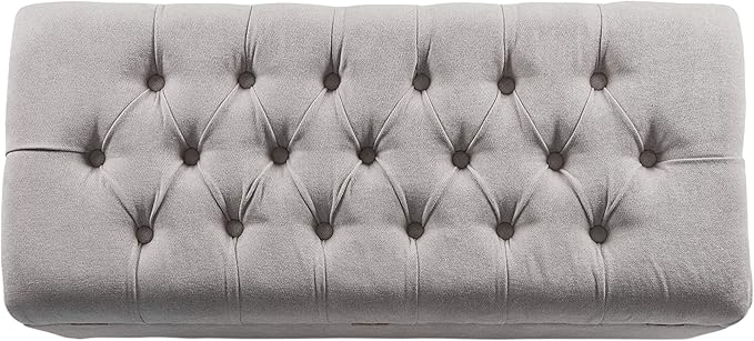 Homepop Home Decor | Tufted Ainsley Button Storage Ottoman Bench with Hinged Lid | Ottoman Bench with Storage for Living Room & Bedroom, Grey