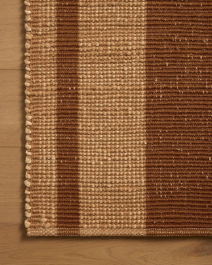 Loloi Leanne Ford Weatherstaff Collection WTS-04 Cinnamon/Natural 2'-6" x 9'-9" Runner Rug Jute, Striped, Neutral, Hallway, Kitchen, Mudroom, and Bathroom