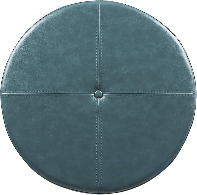 HomePop Round Leatherette Storage Ottoman with Lid, Teal