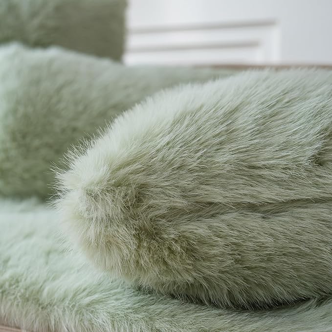 Neelvin Green Faux Fur Cozy Fluffy Double-Sided Decorative Throw Pillow Covers 16x16 inch Set of 2,Velvet Pillowcase Cushion Case for Sofa Couch