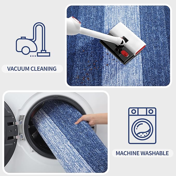 Kitinjoy Indoor Outdoor Door Mat, 47x20 Non-Slip Absorbent Dirt Trapper, Low-Profile Washable Inside Entrance Front Floor Mat, Sturdy Soft Entry Doormats for Entryway, Navy Blue