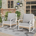 Patio Rocking Chairs Set of 2, Outdoor Sofa Chairs with Deep Seating and 5.5" Cushions, Steel Frame Porch Furniture for Lawn Backyard Deck, Light Grey