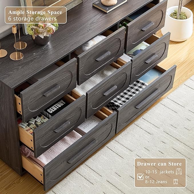 Modern 8 Drawer Dresser for Bedroom, 54" Wide Dressers & Chest of Drawers w/Solid Wood Handle, Wood Mid Century Closet Organizers and Storage Cabinet for Bedroom, Living Room, Hallway, Gray