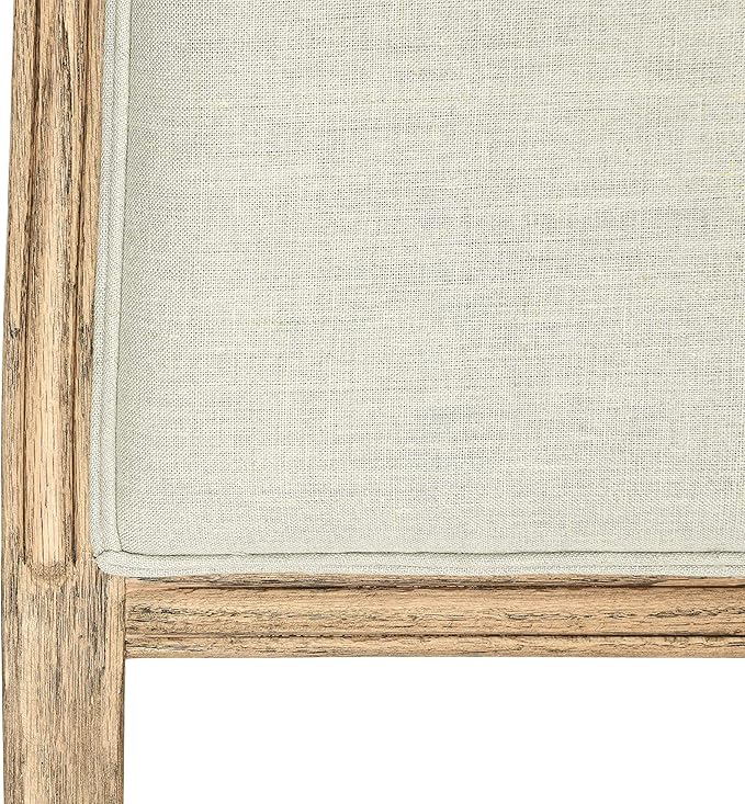 Creative Co-Op Modern Farmhouse Solid Oak Wood Headboard with Linen Upholstery, Natural and Beige, Queen