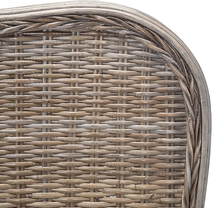 SAFAVIEH Home Collection Daejon Coastal Rattan Legs Camelback Headboard Queen Size Bed BED8001A-Q, Grey/Espresso