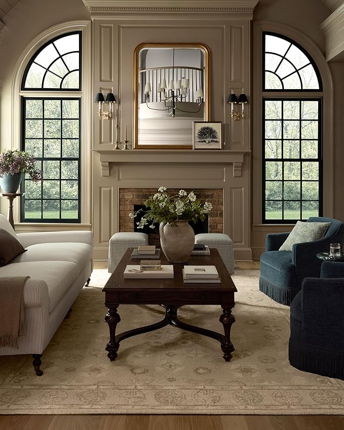 Loloi Chris Loves Julia Dorothea Collection DRT-03 Dove/Natural 8'-6" x 11'-6" Area Rug Wool Neutral Floral Living Room Bedroom Carpet