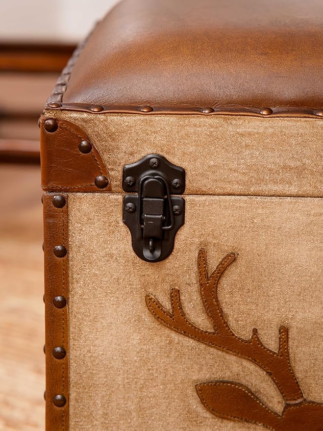 Handmade Eco-Friendly Solid Handmade Buffalo Leather Brown Square Pouf (20"x20"x21") BBH Homes