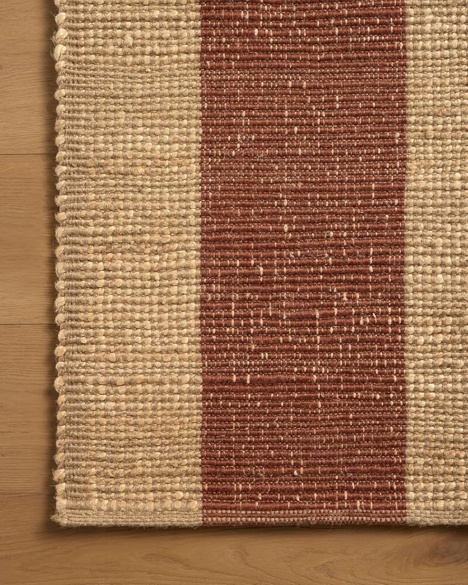 Loloi Leanne Ford Weatherstaff Collection WTS-02 Natural/Brick 7'-9" x 9'-9" Area Rug Jute, Striped, Neutral, Living Room, Bedroom, Dining Room