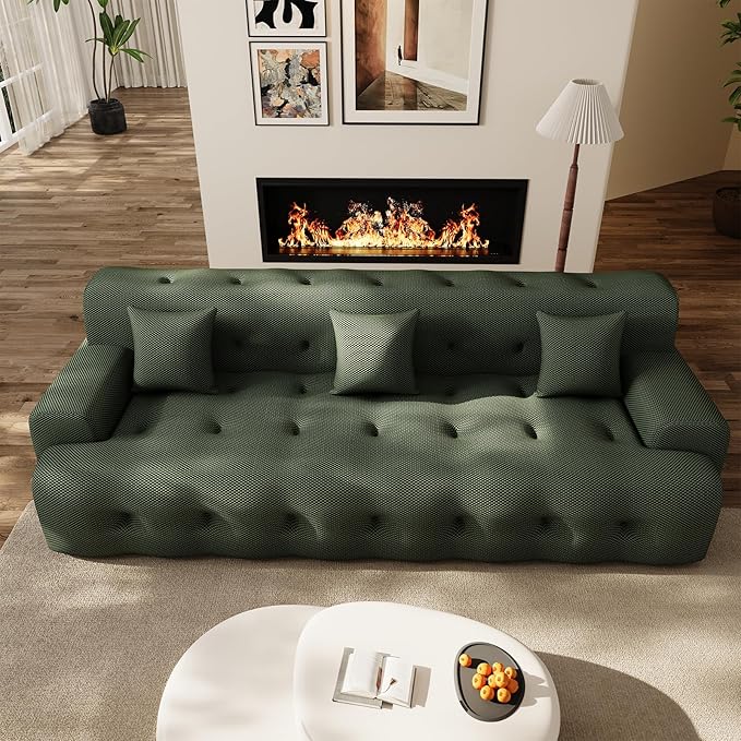 114'' Oversized Sectional Couches for Living Room Boneless Modular Sectional Sofa Plush Cloud Modular Couch Modern Sectionals with Deep Seat, No Assembly Required, 3 Seater, Green