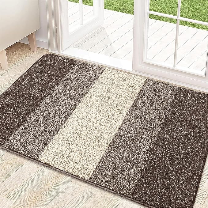 Kitinjoy Indoor Outdoor Door Mat, 32x20 Non-Slip Absorbent Dirt Trapper, Low-Profile Washable Inside Entrance Front Floor Mat, Sturdy Soft Entry Doormats for Entryway, Light Brown