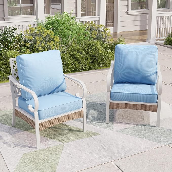 Patio Chairs Set of 2, Outdoor Sofa Chairs with Deep Seating and 5.5" Cushions, Steel Frame Porch Furniture for Lawn Backyard Deck, Blue
